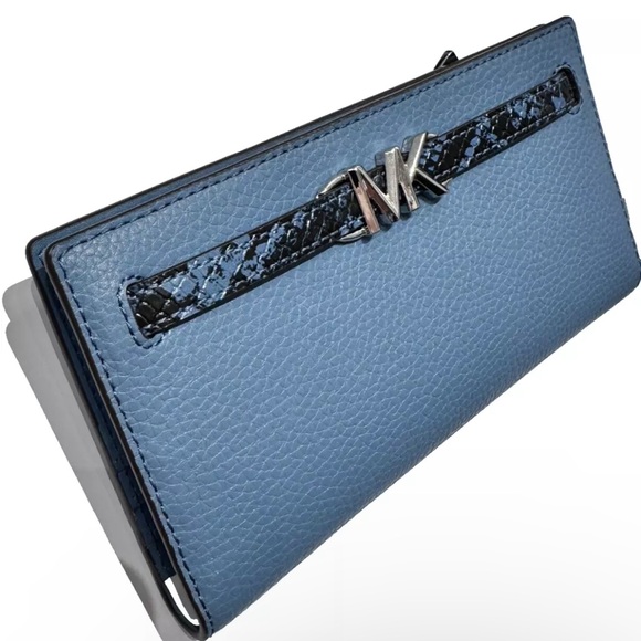 MICHAEL KORS REED LARGE SNAP FLAT WALLET LEATHER BLUE DENIM NWT $328 - Picture 6 of 6